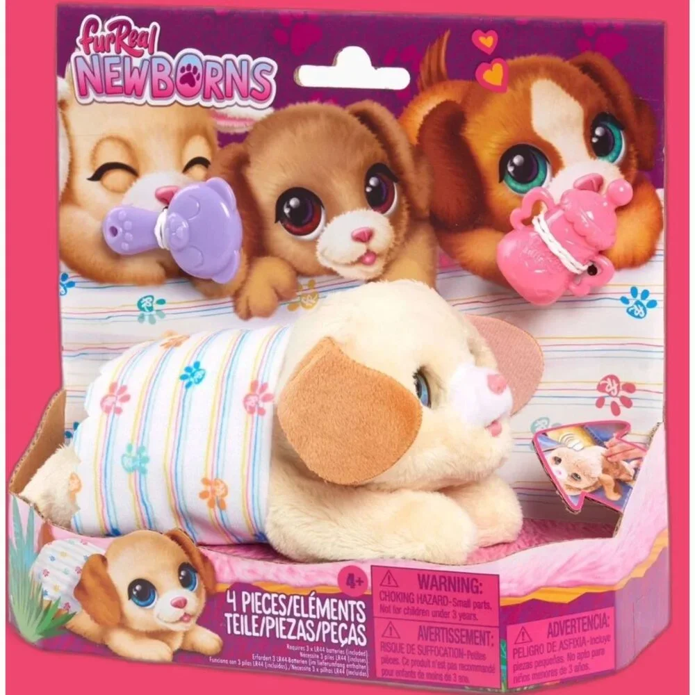 furReal NEWBORNS Interactive Newborn Puppy Pet 4 Piece Set Sound & Motion NEW